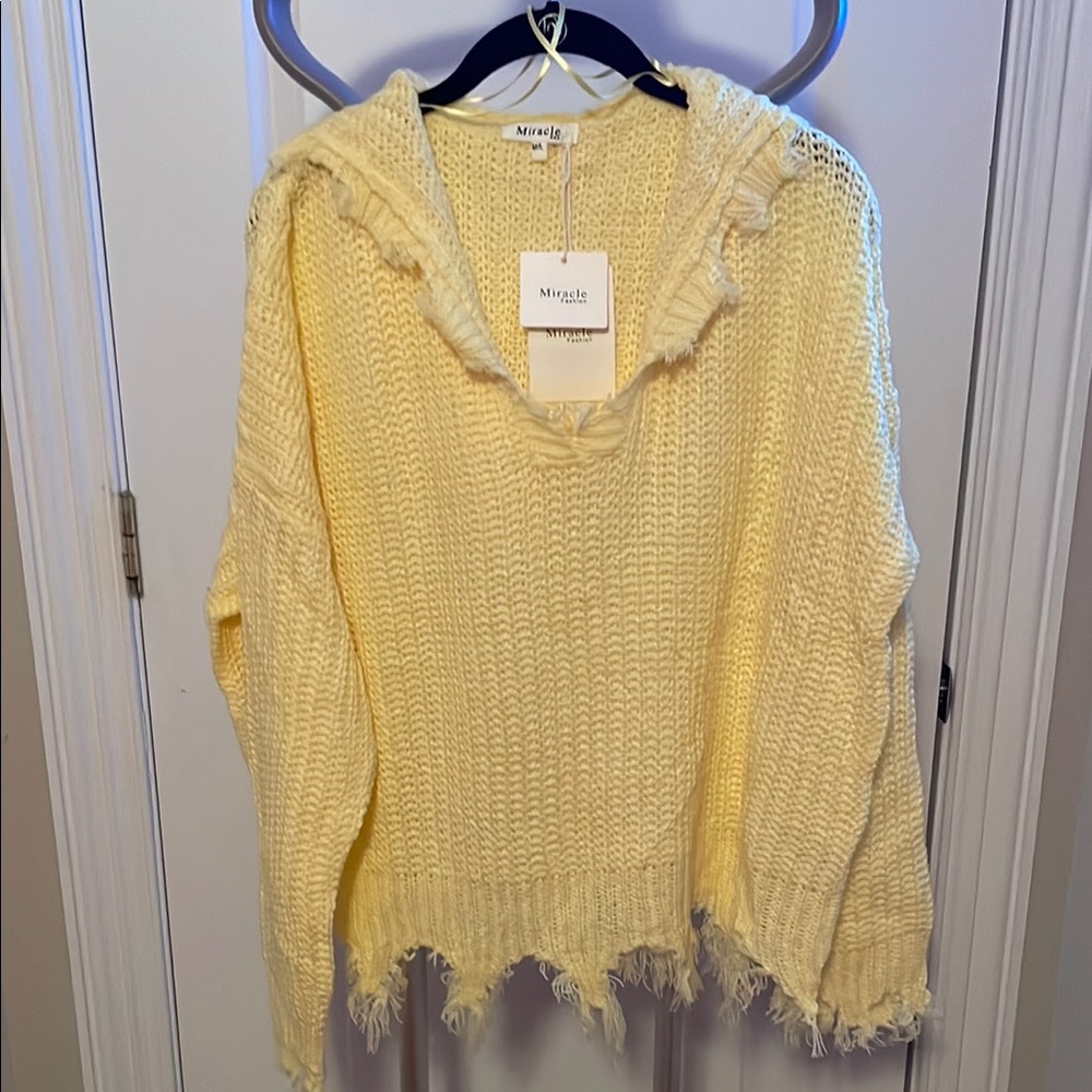 Miracle Yellow V-Neck Sweater with Distressed Knit